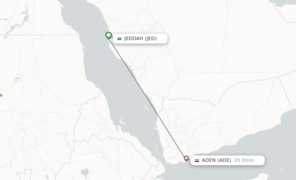 Flights from Jeddah to Aden route map