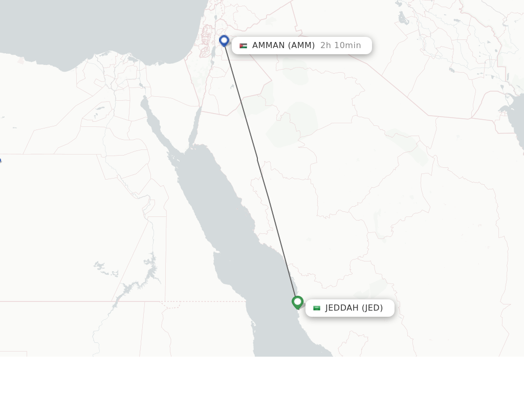 Flights from Jeddah to Amman route map