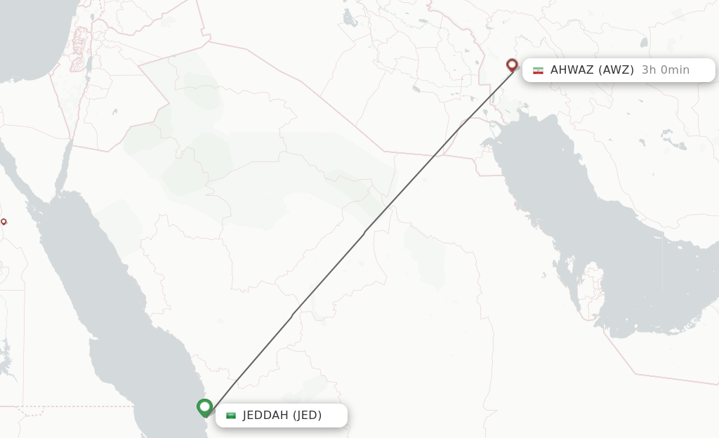 Flights from Jeddah to Ahwaz route map