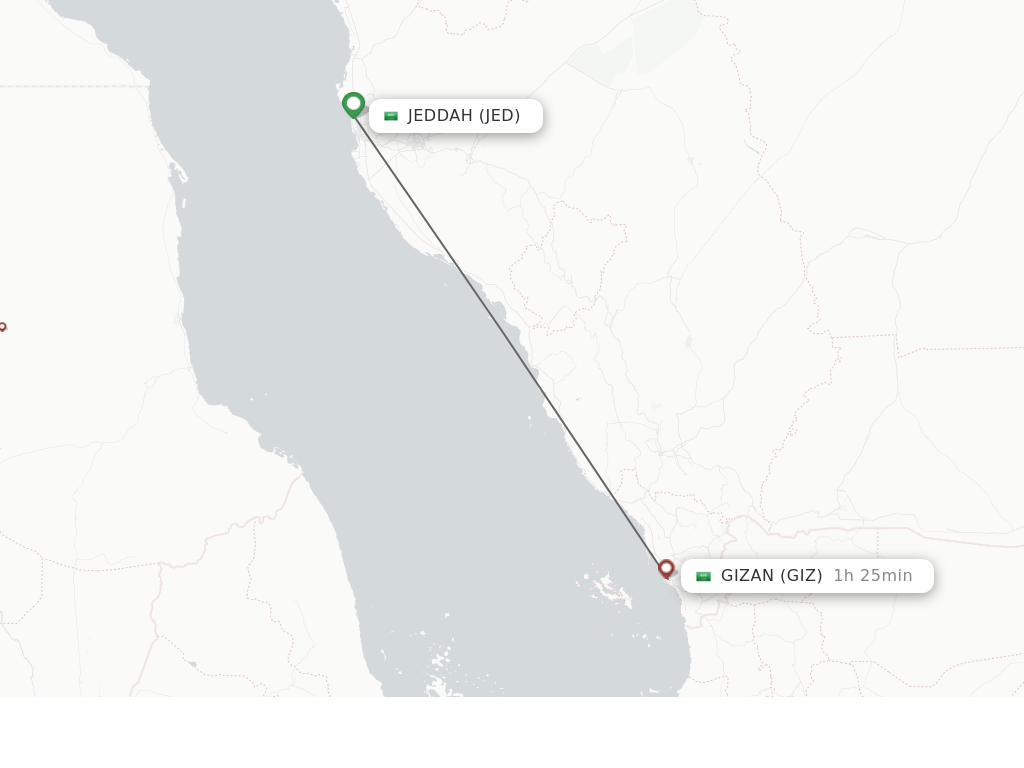 Flights from Jeddah to Jazan route map