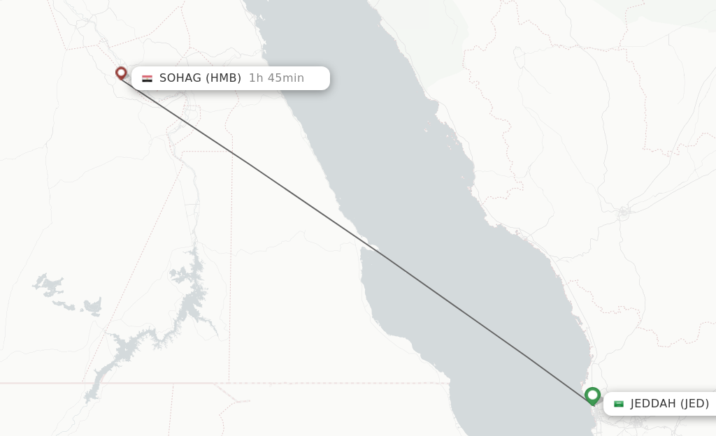 Flights from Jeddah to Sohag route map