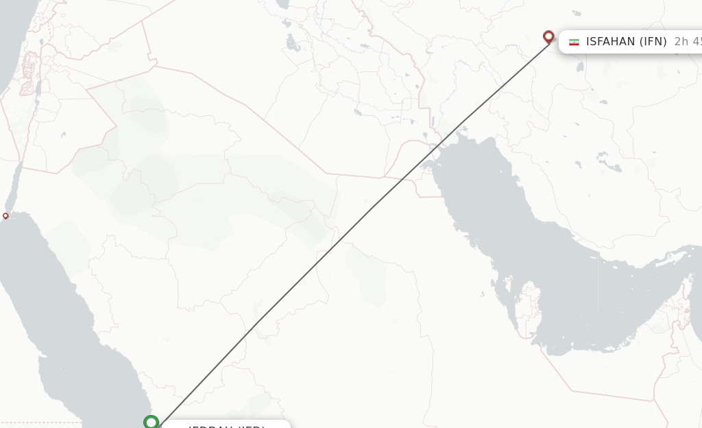 Flights from Isfahan to Jeddah route map