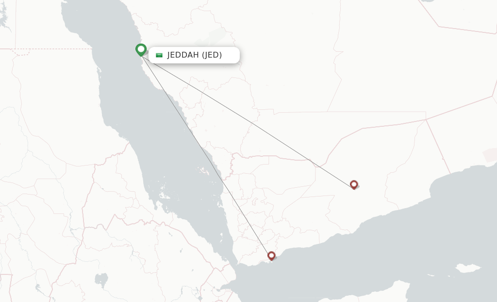 Route map with flights from Jeddah with Yemenia