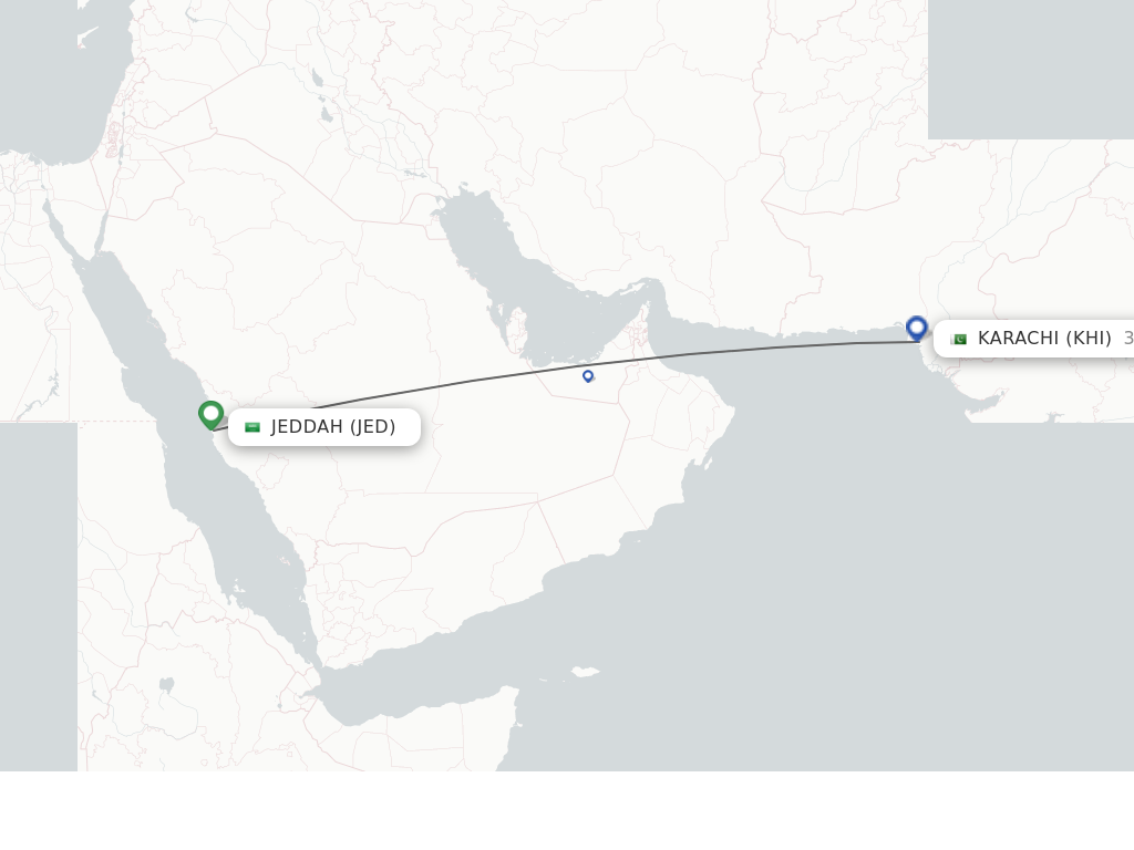Flights from Jeddah to Karachi route map
