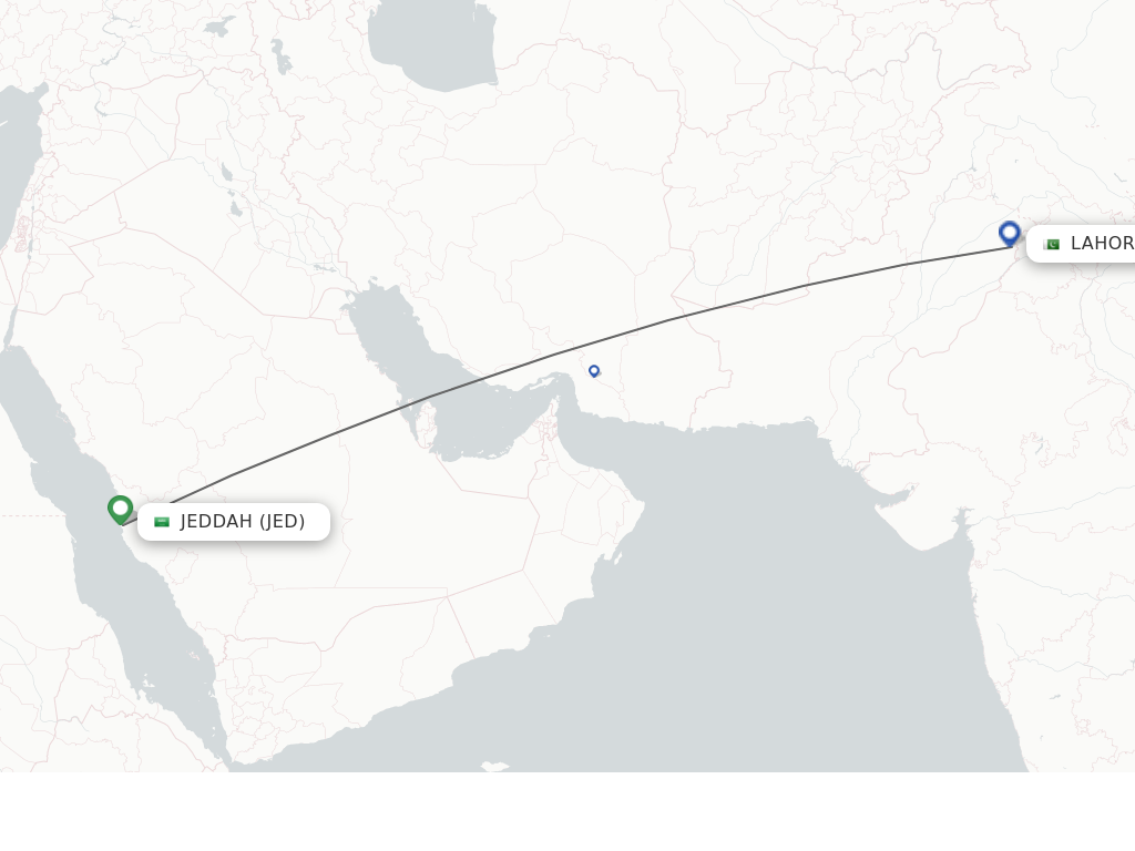 Flights from Jeddah to Lahore route map