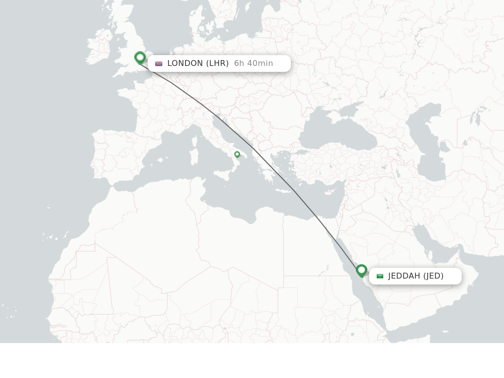 Flights from Jeddah to London route map