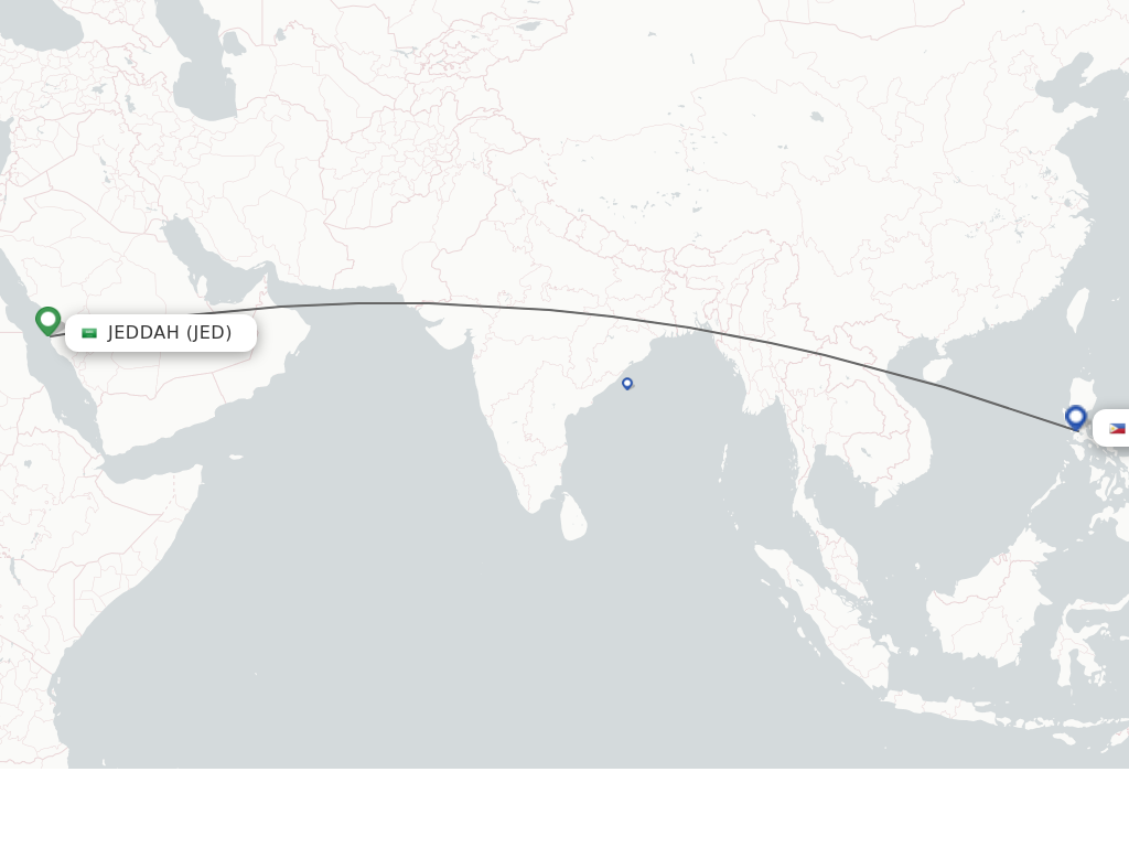 Flights from Jeddah to Manila route map