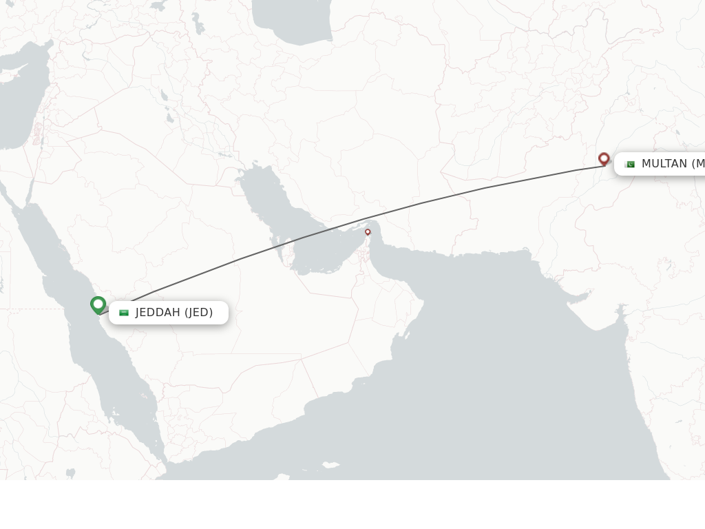 Flights from Jeddah to Multan route map