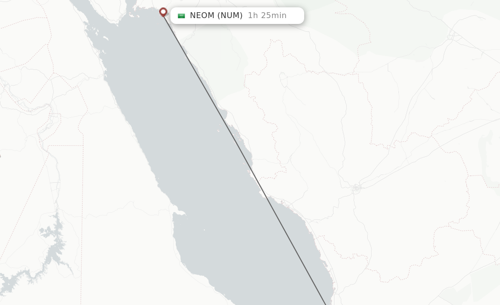 Flights from Jeddah to Neom Bay route map