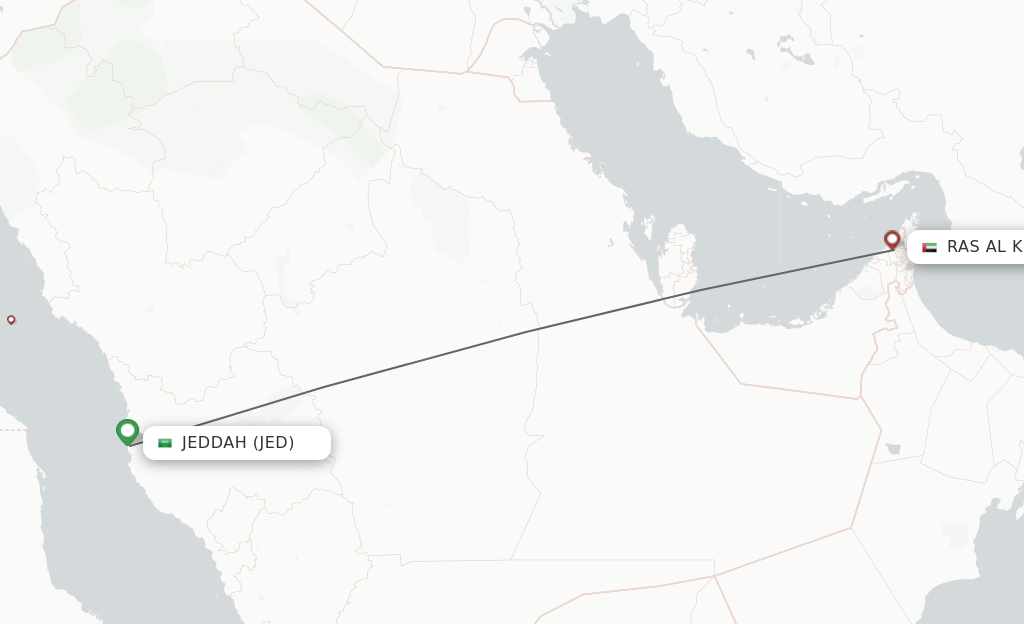 Flights from Jeddah to Ras al-Khaimah route map