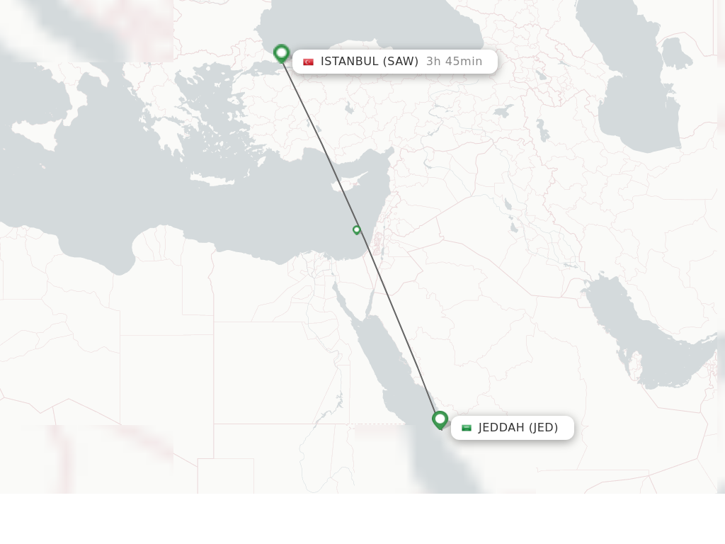 Flights from Jeddah to Istanbul route map