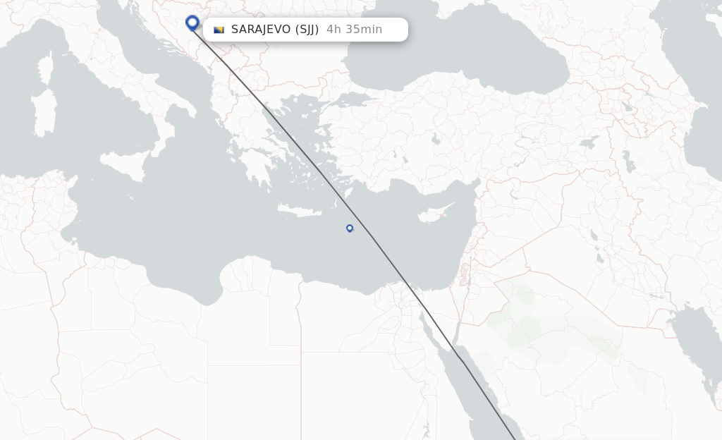 Flights from Jeddah to Sarajevo route map
