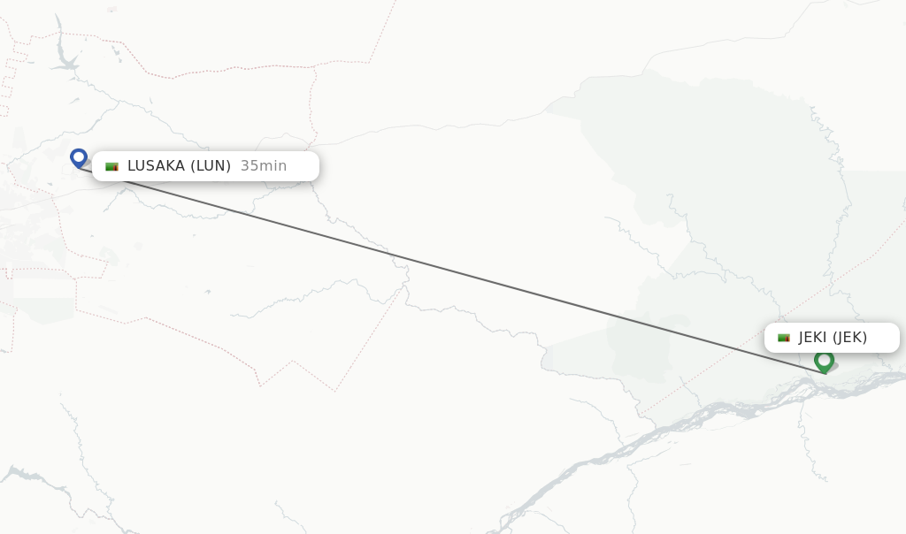 Flights from Jeki to Lusaka route map