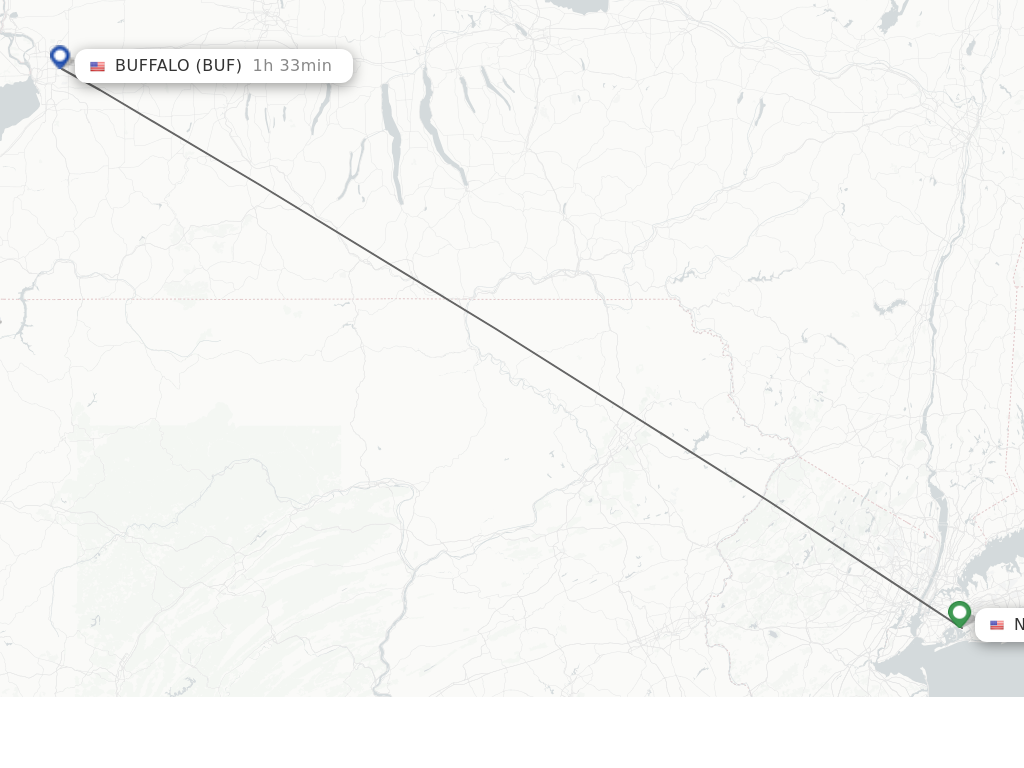 Flights from New York to Buffalo route map