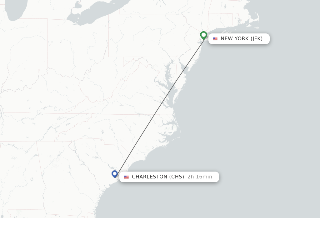 Flights from New York to Charleston route map