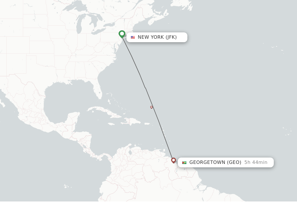 Flights from New York to Georgetown route map