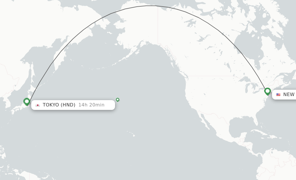 Flights from New York to Tokyo route map