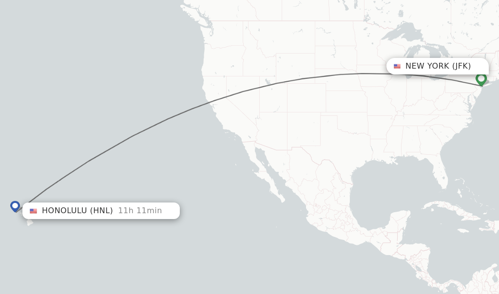 Flights from New York to Honolulu route map