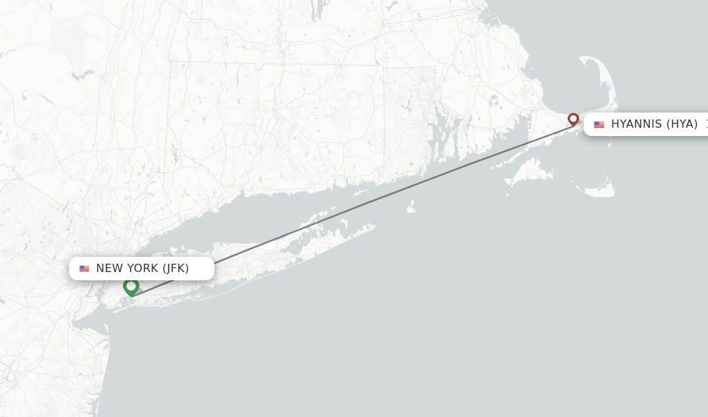 Flights from New York to Hyannis route map