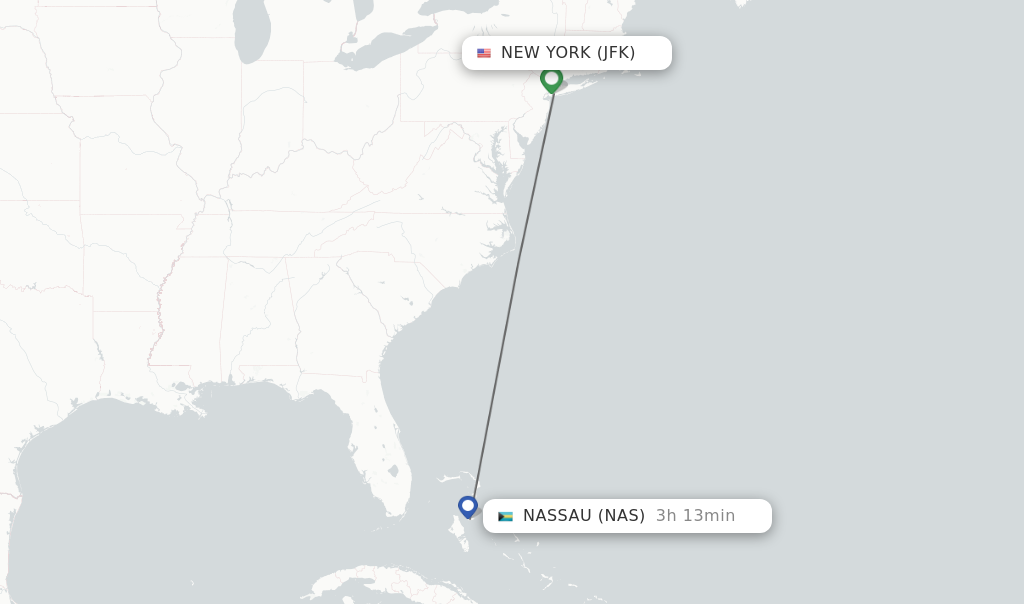 Flights from New York to Nassau route map
