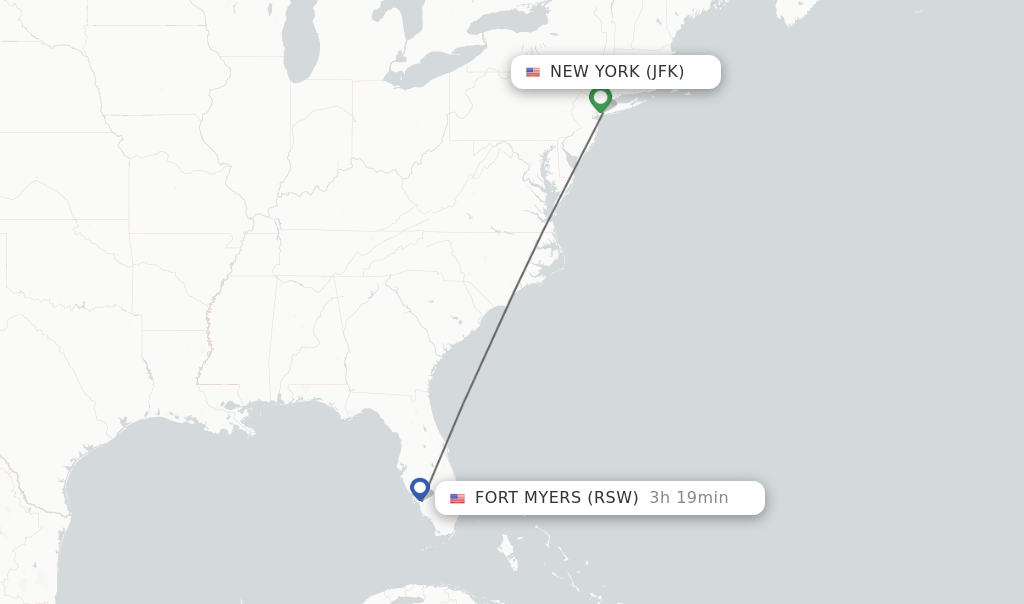 Flights from New York to Fort Myers route map