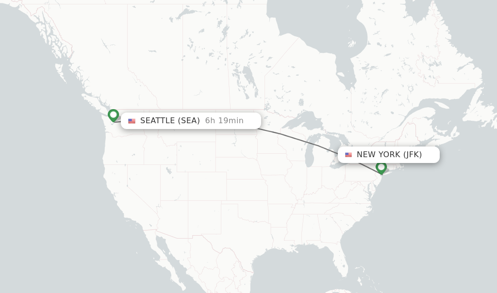 Flights from New York to Seattle route map