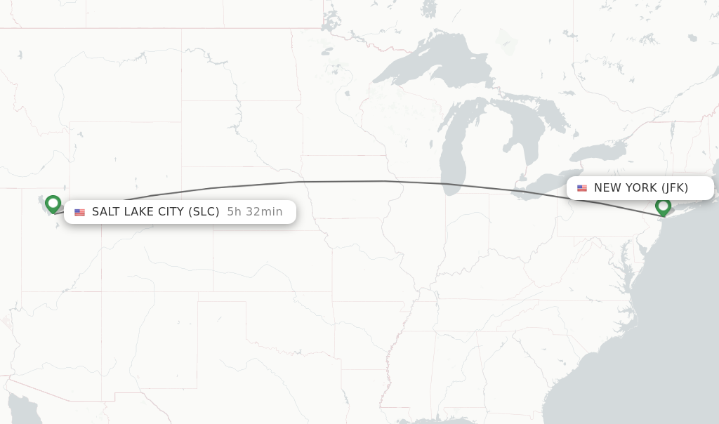 Flights from New York to Salt Lake City route map