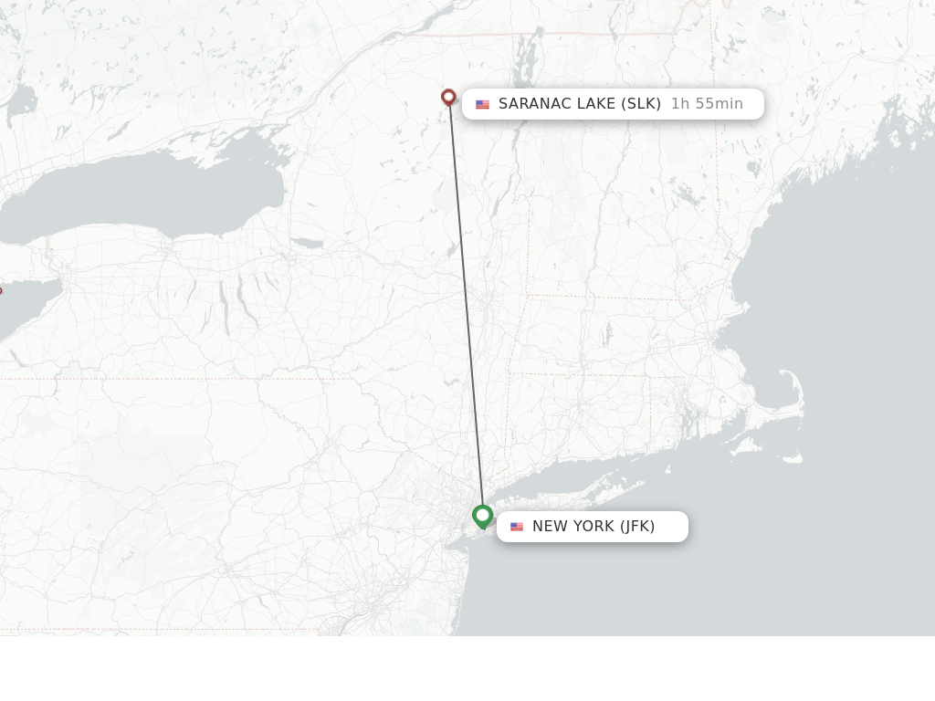 Flights from New York to Saranac Lake route map