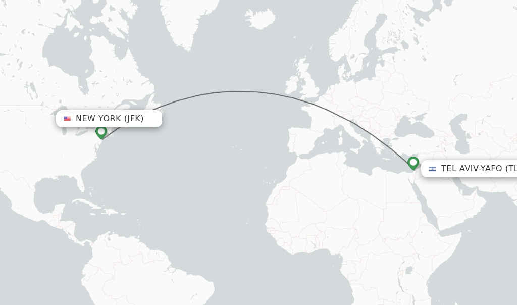 Flights from New York to Tel Aviv-Yafo route map