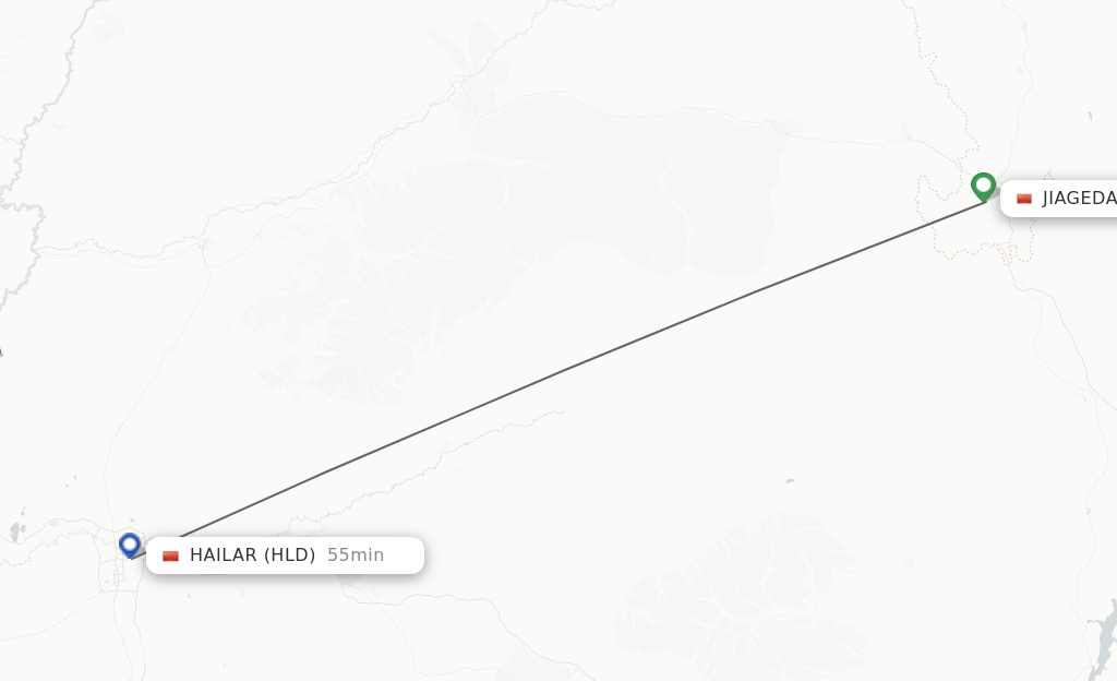 Flights from Jiagedaqi District to Hailar route map