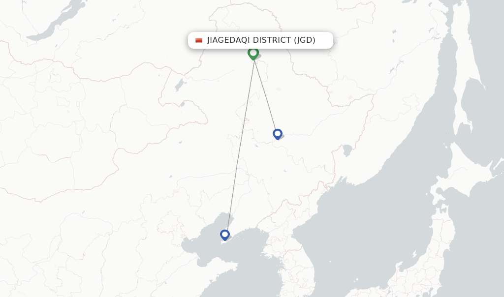 Route map with flights from Jiagedaqi District with China Eastern