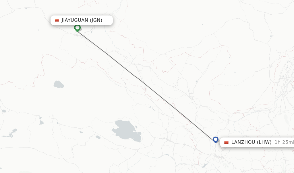 Flights from Jiayuguan to Lanzhou route map