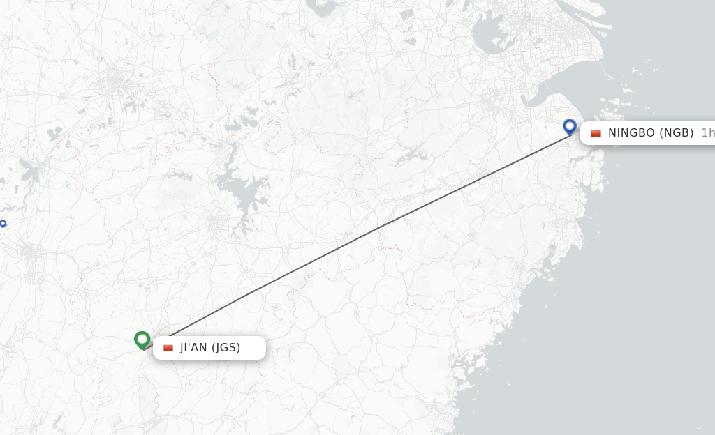 Flights from Ji'An to Ningbo route map