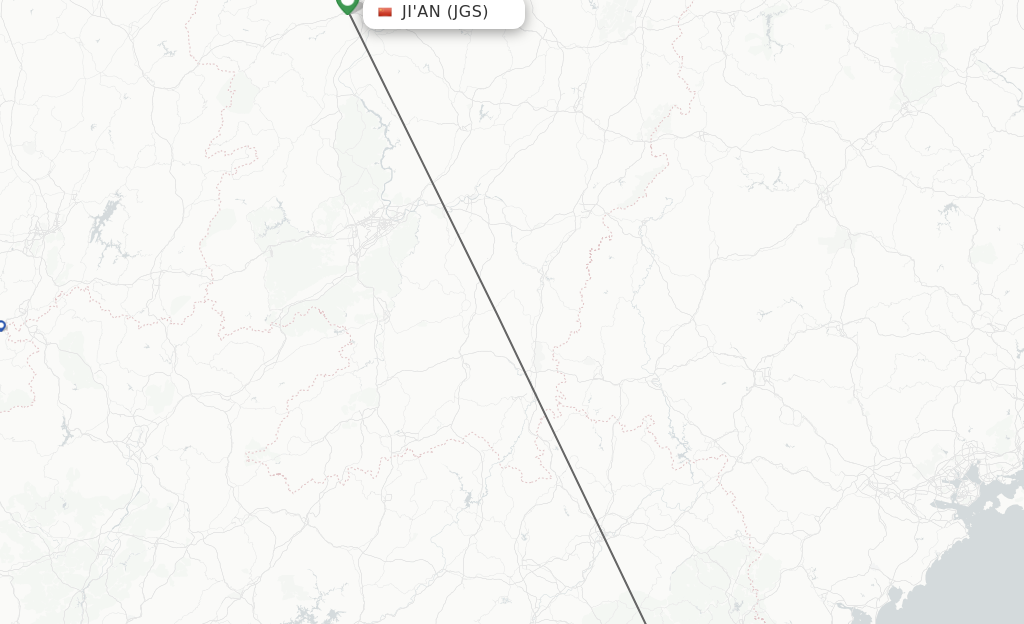 Flights from Ji'An to Jieyang route map