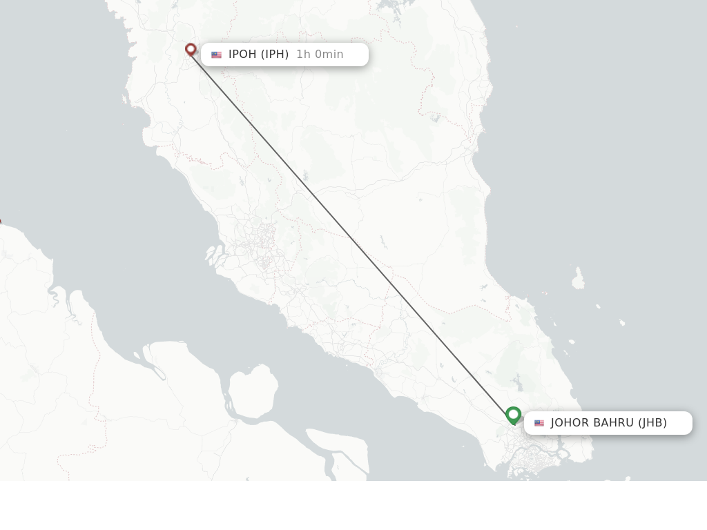 Flights from Johor Bharu to Ipoh route map