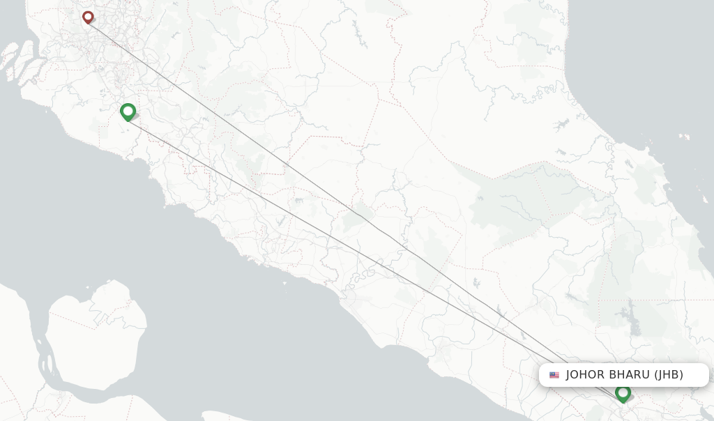 Route map with flights from Johor Bharu with Batik Air
