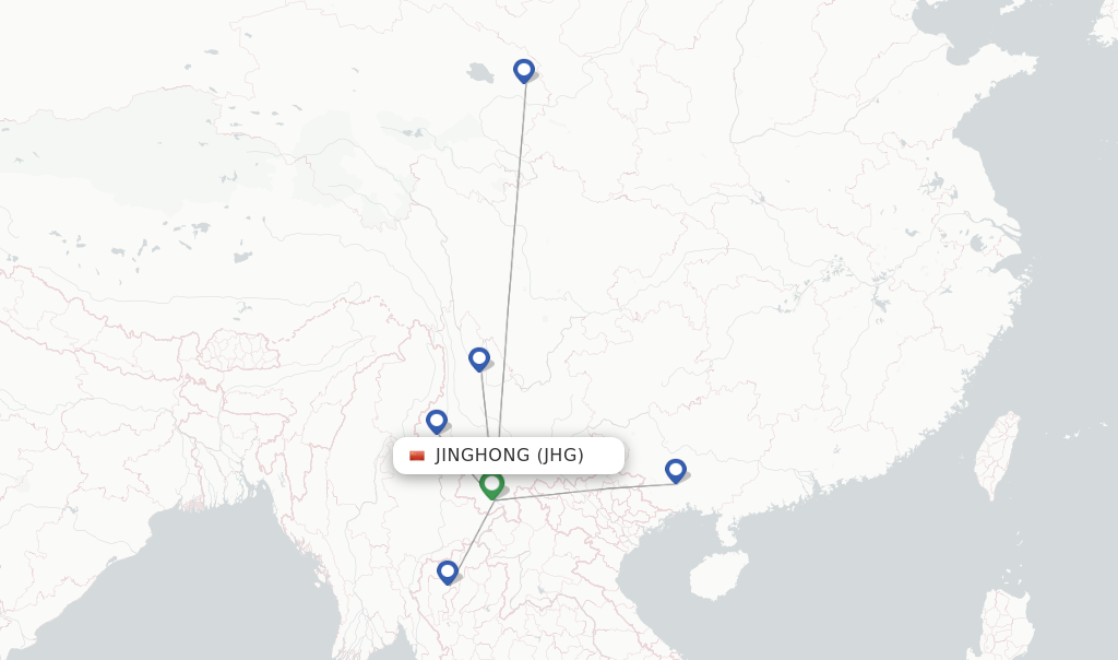 Route map with flights from Jinghong with Ruili Airlines