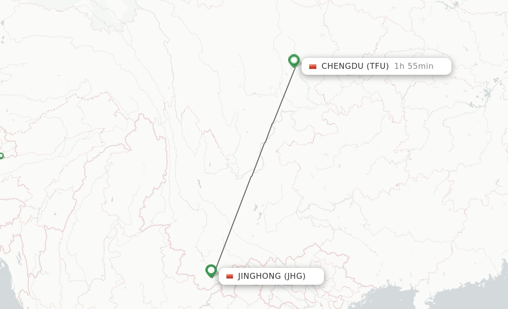 Flights from Jinghong to Chengdu route map