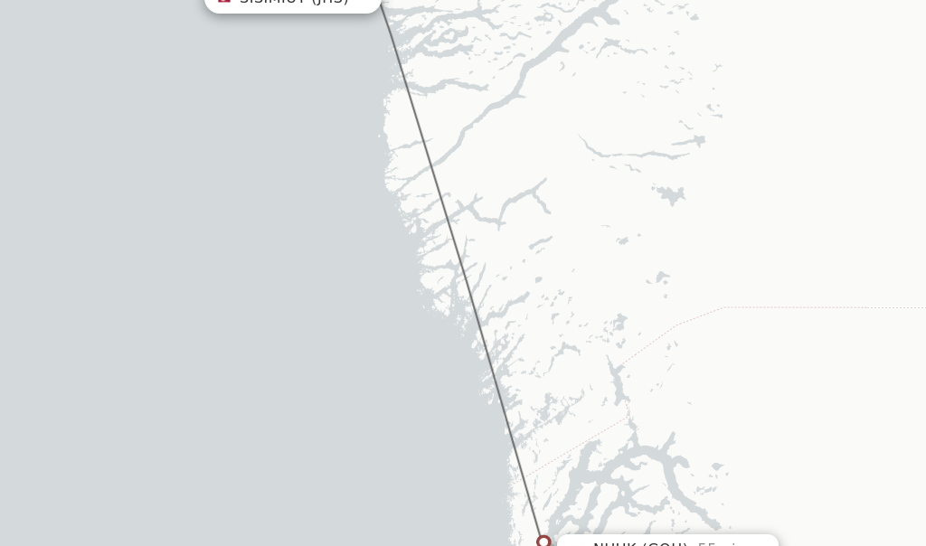 Flights from Sisimiut to Nuuk route map