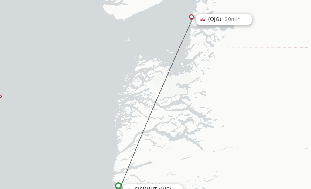 Flights from Sisimiut to Itilleq route map