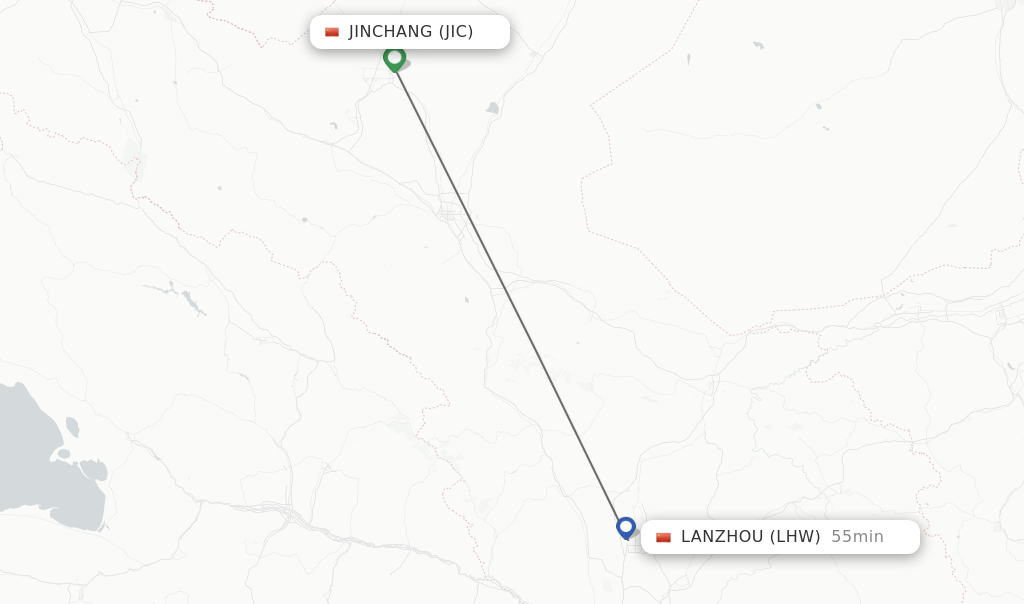 Flights from Jinchang to Lanzhou route map