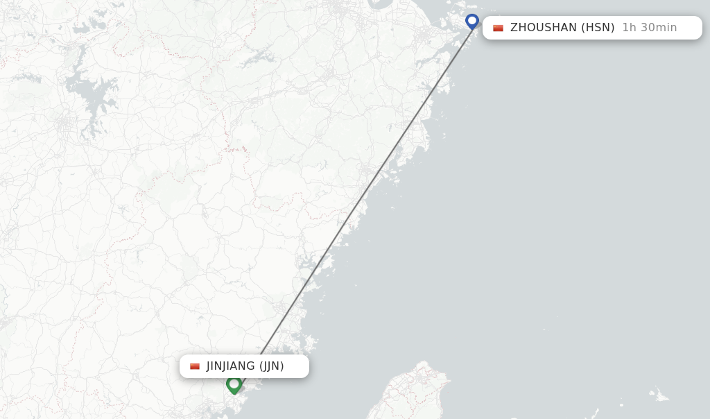 Flights from Jinjiang to Zhoushan route map