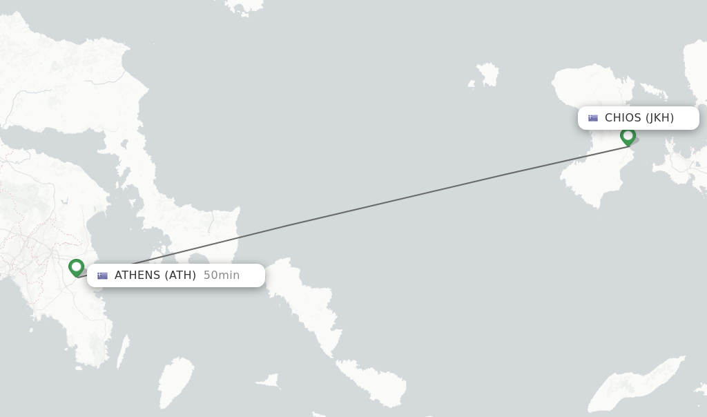 Flights from Chios to Athens route map