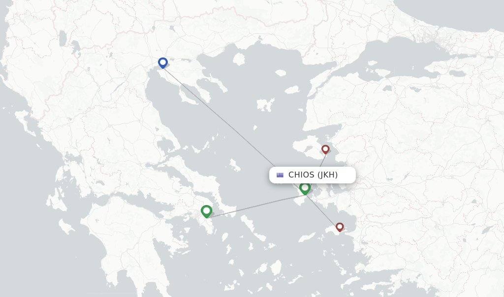 Route map with flights from Chios with Sky Express