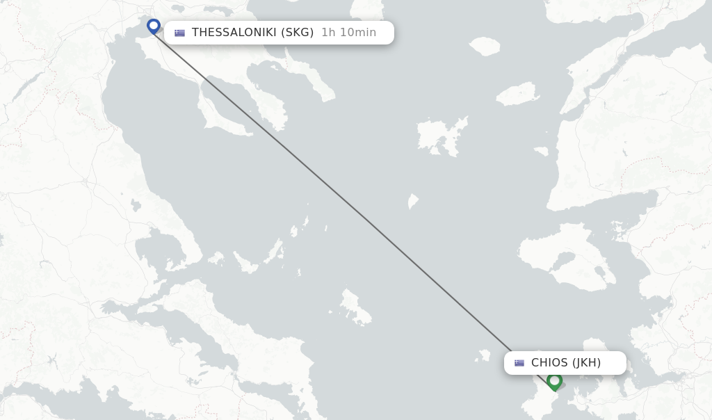 Flights from Chios to Thessaloniki route map