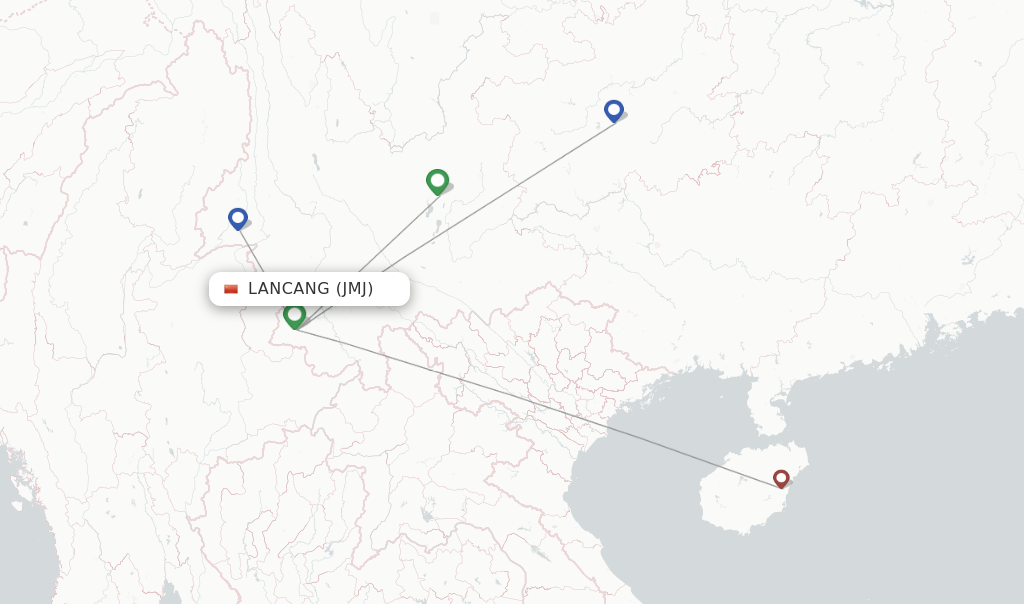 Flights from Lancang to Mangshi route map