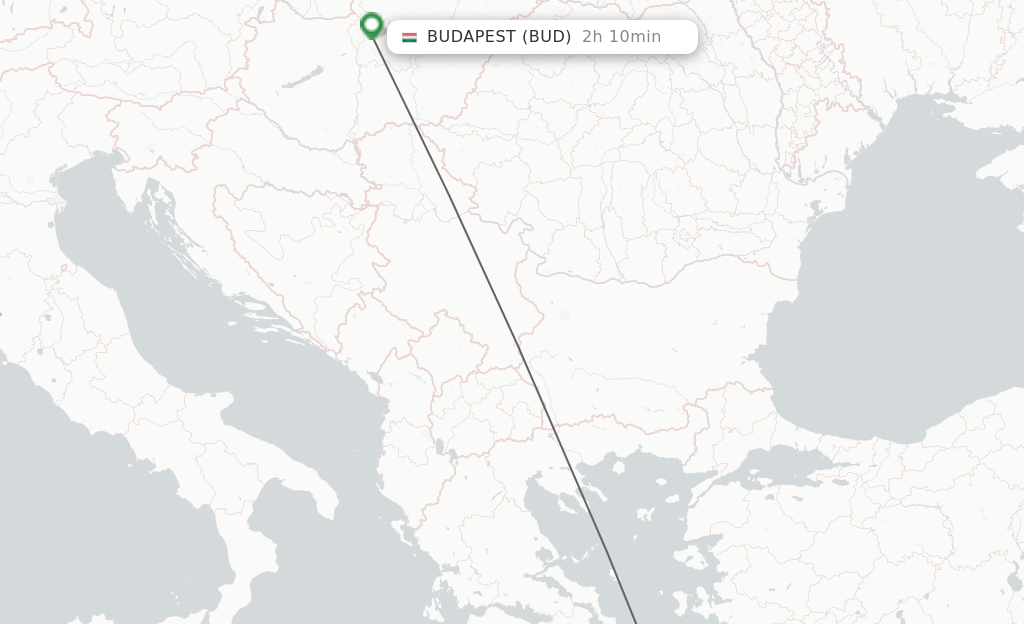 Flights from Mykonos to Budapest route map