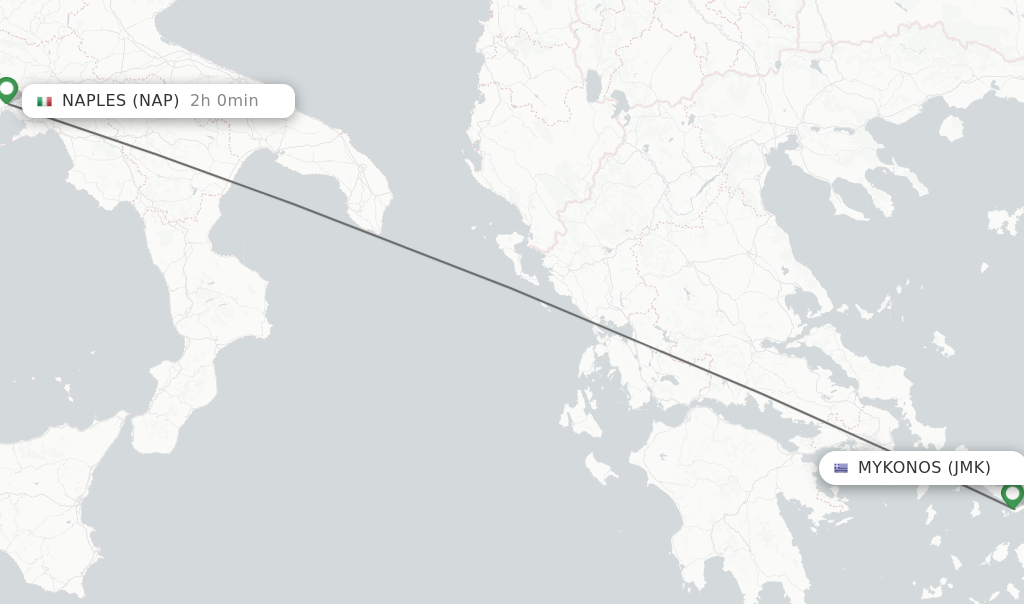 Flights from Mykonos to Naples route map