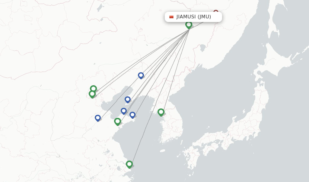 Flights from Jiamusi to Fuyuan County route map