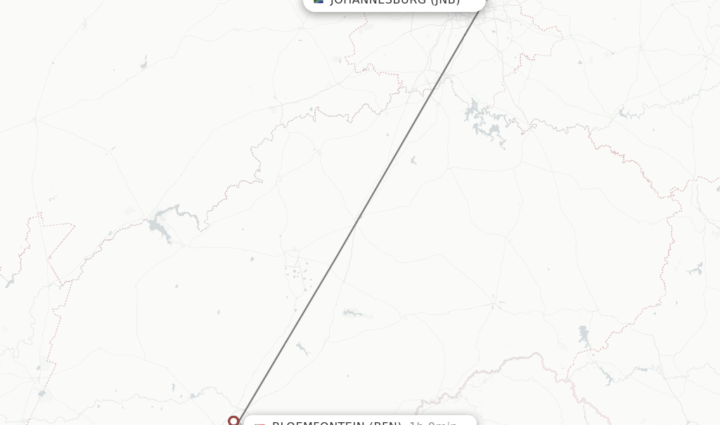 Flights from Johannesburg to Bloemfontein route map